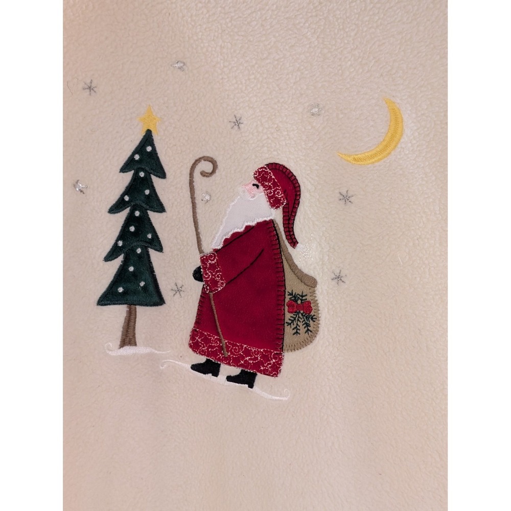 WHITE STAG Cream Fleece Sweatshirt XL‎ 16/18 Santa Tree Moon Embroidered Holiday - Picture 2 of 4
